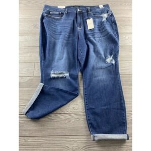 Judy Blue High Waisted Distressed Boyfriend Fit Jeans Size 24W Dark Wash NWT